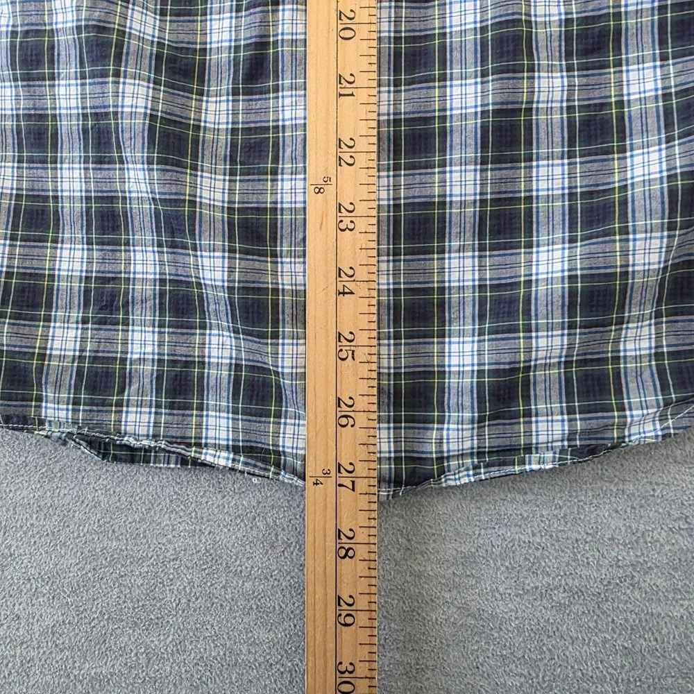 Ralph Lauren Kids Navy Blue Green Plaid Button Down Shirt L 14-16 Cotton Pony